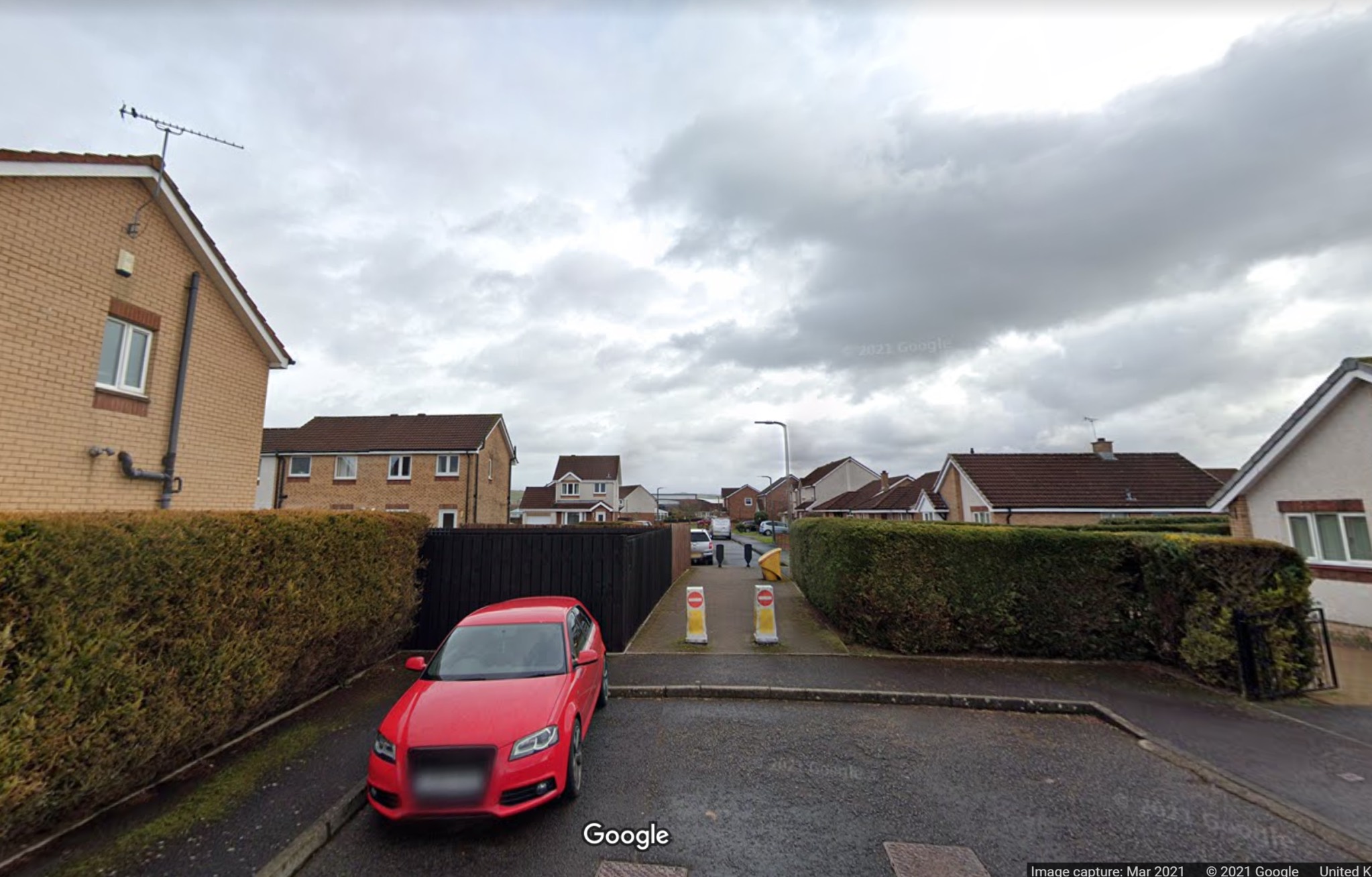 Filtered permeability on McDiarmid Road with bollards blocking access for cars but not pedestrians or bikes
