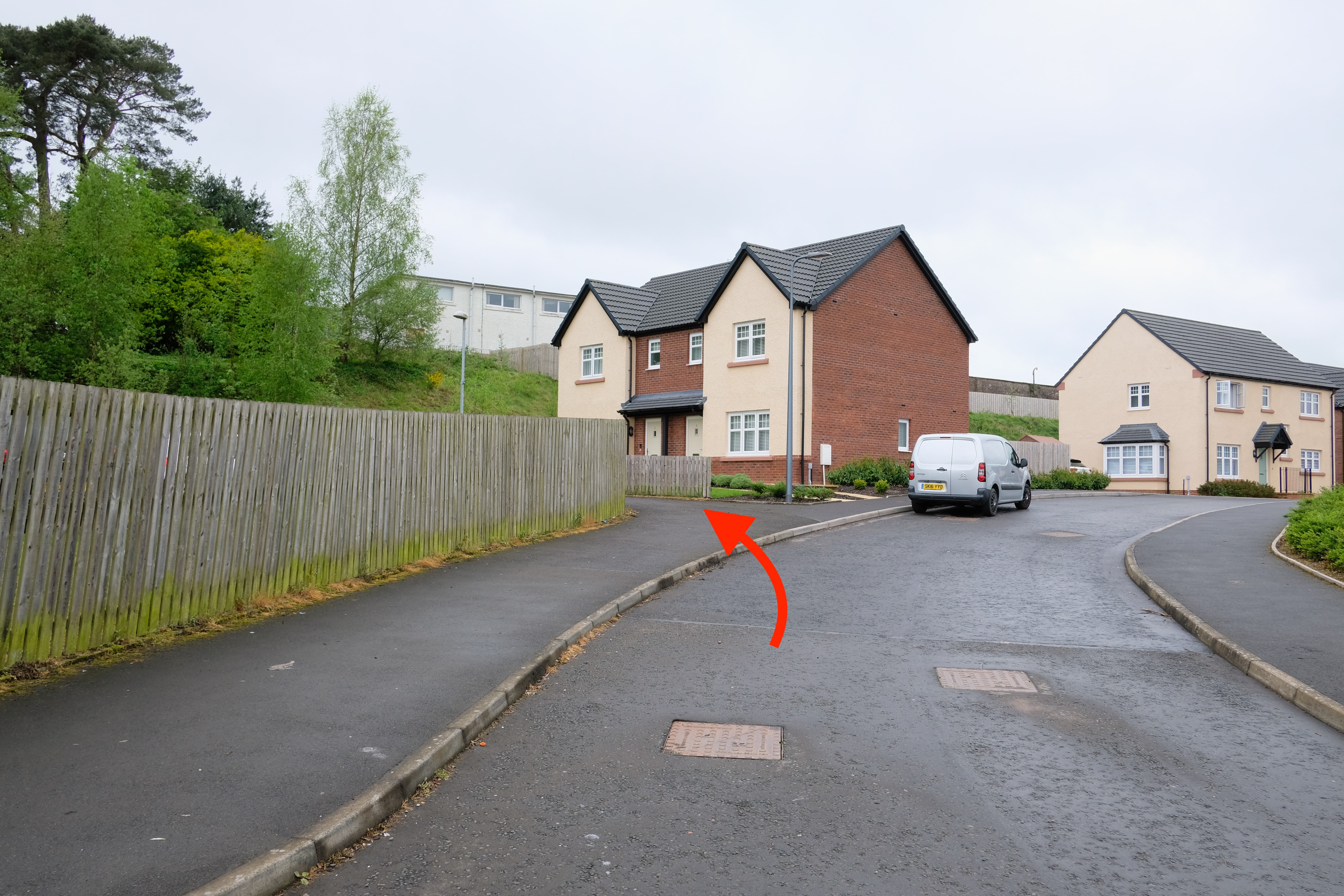 Path up to the High School from Summerpark, witn no sign or dropped kerb