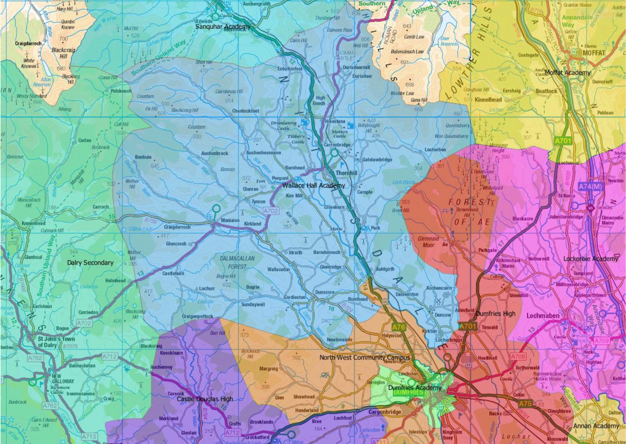 catchment map for Dumfries secondary schools